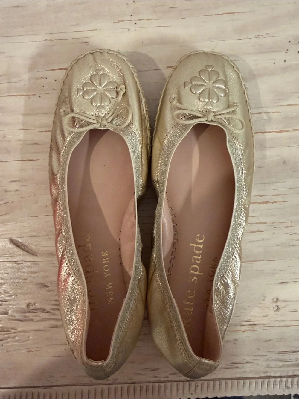 Kate Spade Clubhouse Leather Espadrille Flats in gold